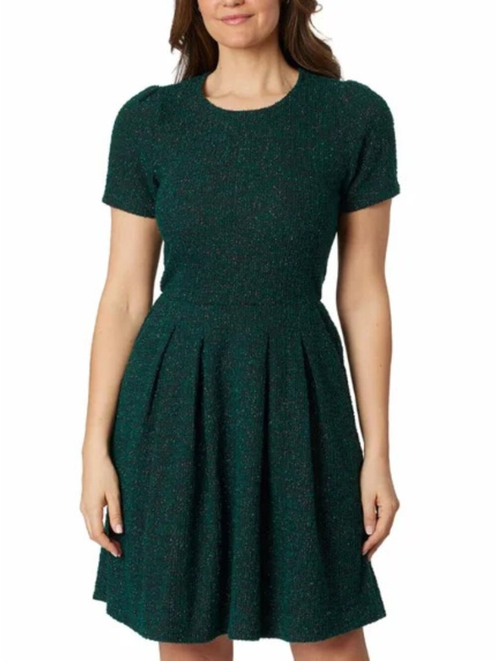 NWT Women's Draper James Fit & Flare Dress Size Med SS Dark Green Metallic Party